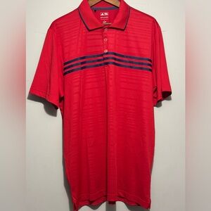 Men’s Adidas Puremotion Golf Polo Red w/Blue Stripes; Sz:Large